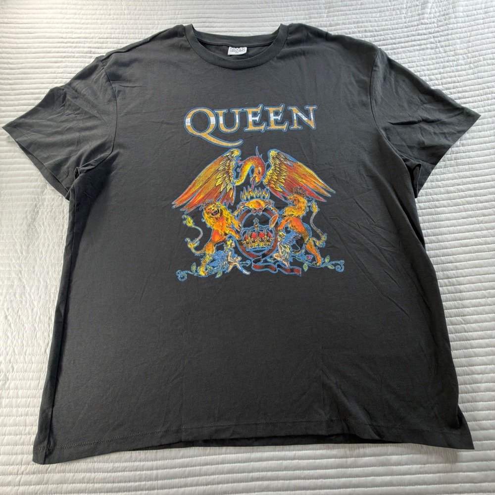 Queen Official Merch T-Shirt Mens 2XL Charcoal Grey Excellent Crest Graphic Tee